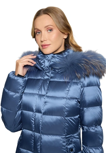 BETTY BARCLAY Damen-Steppmantel aus Staubfedern und Waschbärfell, blau (3)