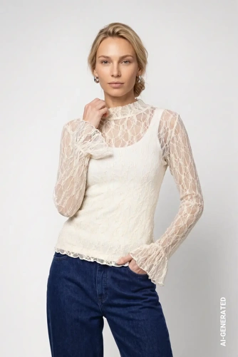 MONARI STUDIO BLUE Damen-T-Shirt mit Spitze, beige