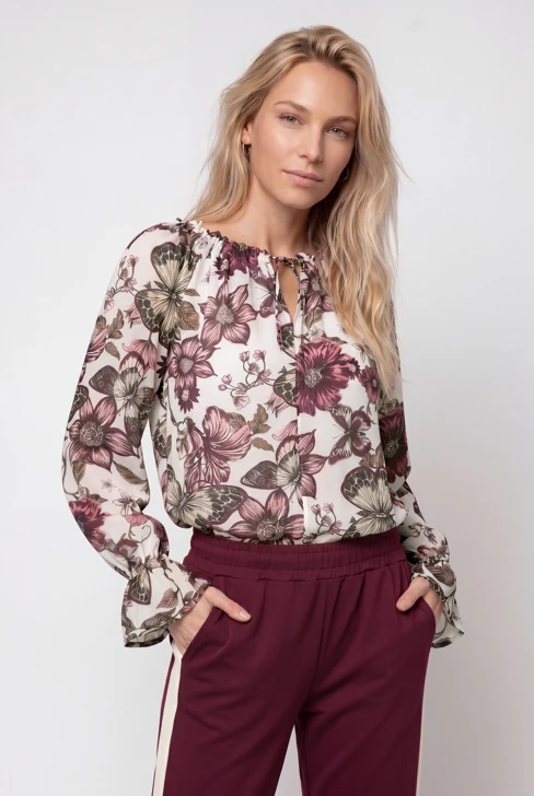 MONARI LEO & BORDEAUX Damenbluse, cremefarben, gemustert