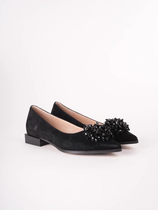 EPICA Damen Ballerinas mit Perlen Wildleder schwarz