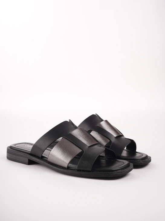 GRYXX Damen Hausschuhe schwarz mit breitem Riemen
