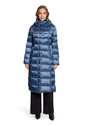 BETTY BARCLAY Damen-Steppmantel aus Staubfedern und Waschbärfell, blau (7)