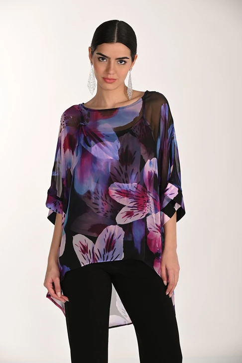 FRANK LYMAN Damen Tunika mit Tank Top schwarz mit bunter Blume