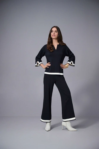 JOSEPH RIBKOFF Schwarze Damenstrickhose mit Farbblöcken (2)