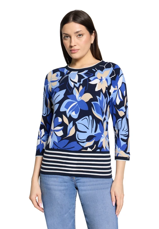 BETTY BARCLAY Damen Pullover blau gestrickt mit Blumenmuster