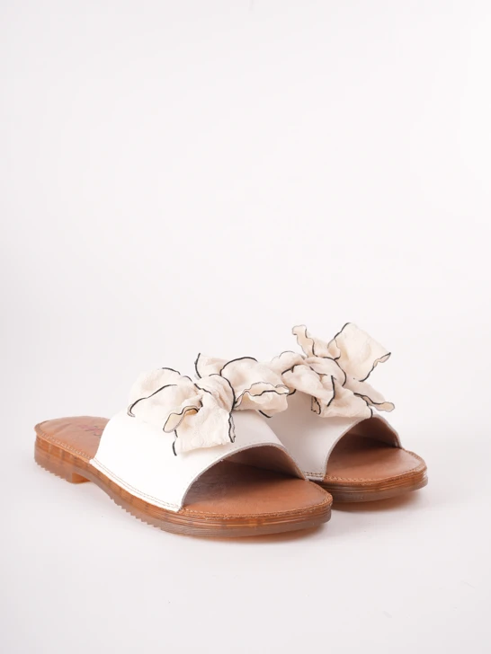 PASS Damen weiße Hausschuhe mit Schleife