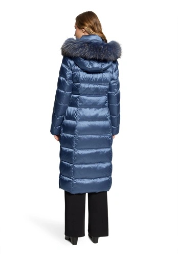 BETTY BARCLAY Damen-Steppmantel aus Staubfedern und Waschbärfell, blau (1)