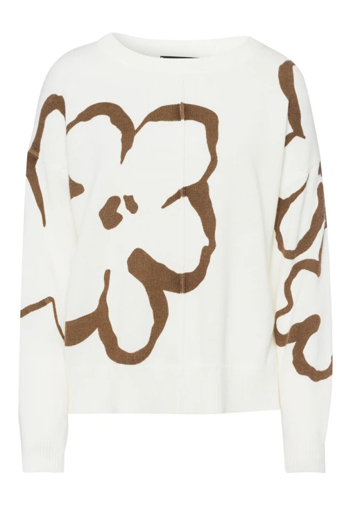 FRANK WALDER Damen Pullover beige mit brauner Blume