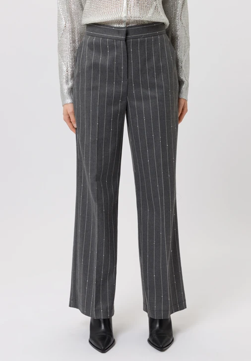 TUZZI ICY EDGE Damenhose grau mit weißen Streifen und Pailletten