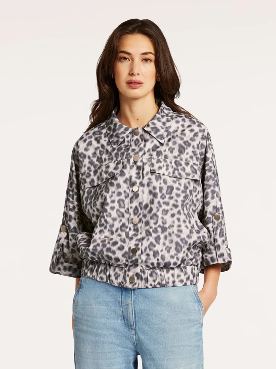 BEAUMONT Damenjacke beige mit Leopardenmuster kurzarm
