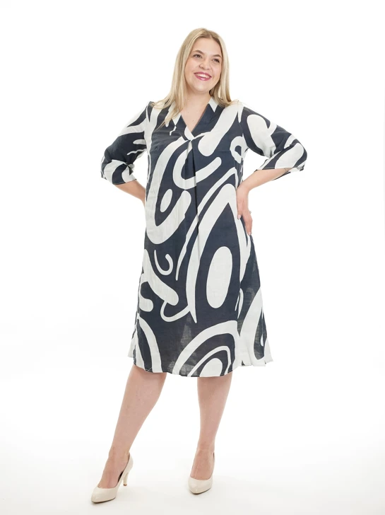Dorisstreich Kleid schwarz und weiß