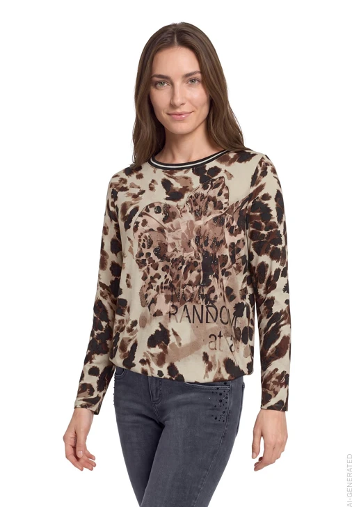 BETTY BARCLAY Damen-T-Shirt in Beige mit dunklem Aufdruck und Strasssteinen