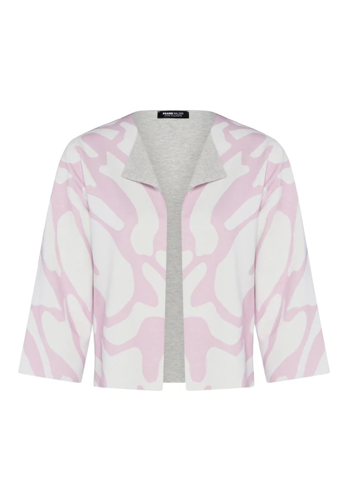 FRANK WALDER Damen Strickjacke grau-rosa-weiß kurz
