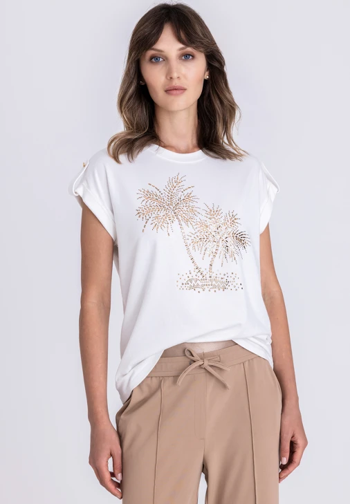 TUZZI GOLDEN OAS Damenshirt weiß mit Palmenmuster
