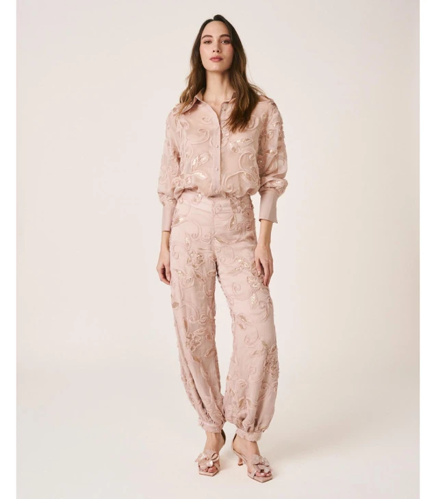 ALMA EN PENA Damenhose, beige, mit Blumenmuster