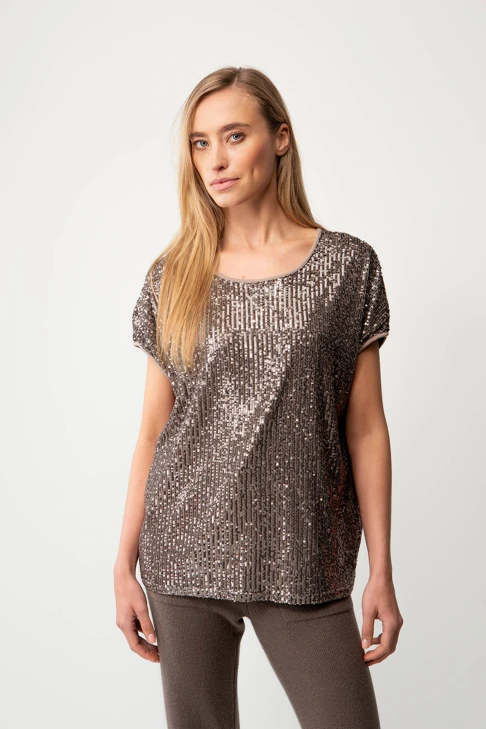 CATNOIR Damen-T-Shirt in Silber mit Pailletten