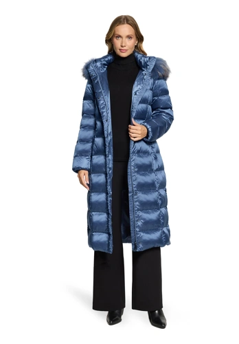 BETTY BARCLAY Damen-Steppmantel aus Staubfedern und Waschbärfell, blau (2)