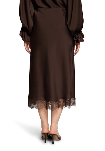 VERA MONT Damenrock, braun, aus Satin, mit Spitzenbesatz (1)
