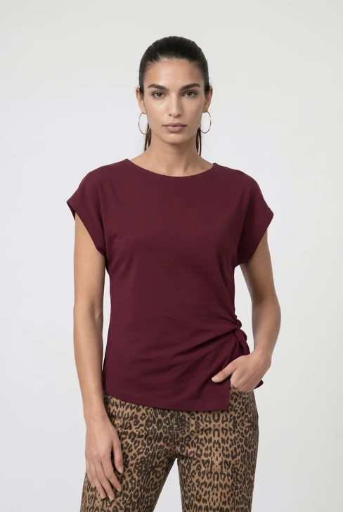 MONARI LEO & BORDEAUX Damen-T-Shirt in Bordeauxrot