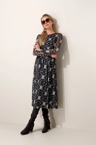 CATNOIR Damenkleid aus Netzstoff mit Aufdruck, grau