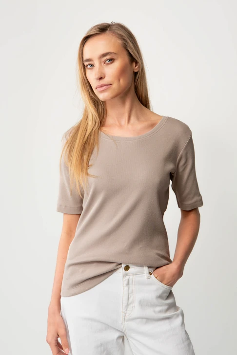 CATNOIR Damen-T-Shirt mit Rippstrick, beige
