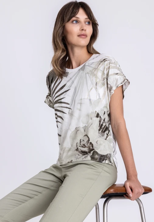 TUZZI ALOE THERE Damen-T-Shirt hellbeige mit Blumendruck