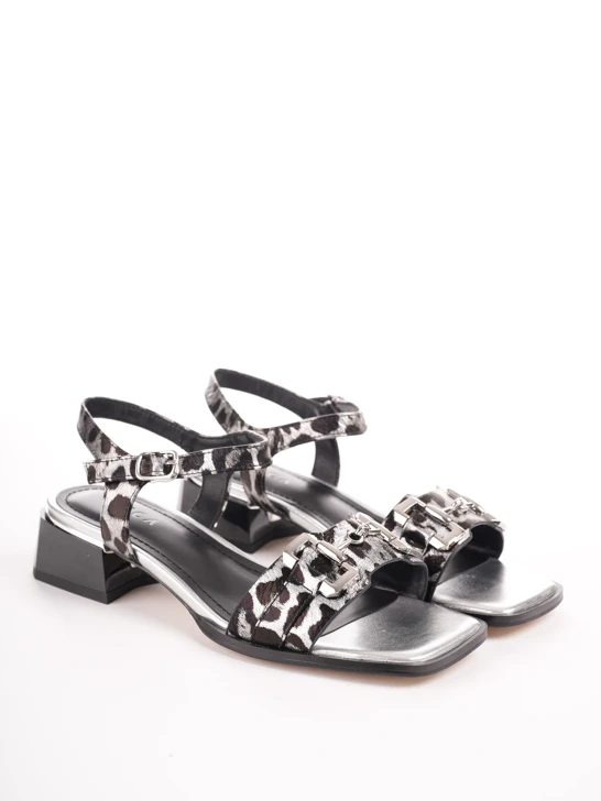 EPICA Damen Sandalen in Silber mit Schmucksteinen und Blockabsatz
