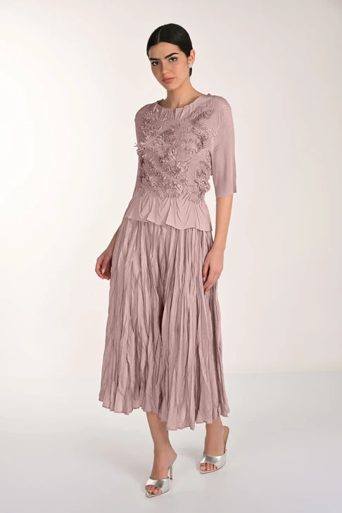 FRANK LYMAN Damen Faltenrock mit Bluse altrosa