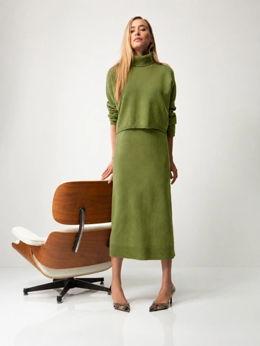 CATNOIR Damen-Strickkleid aus Merinowolle, grün
