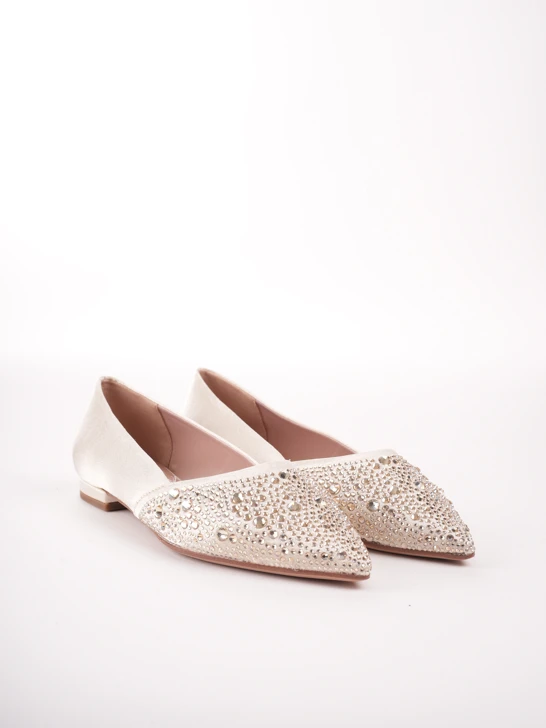 TAMARIS Damen Ballerinas beige mit Strasssteinen
