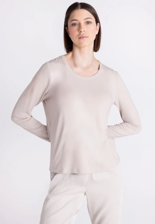 TUZZI ESSENTIALS Damen-T-Shirt mit langen Ärmeln, beige