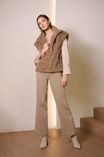 JOSEPH RIBKOFF Damenhose dunkelbeige weit (2)