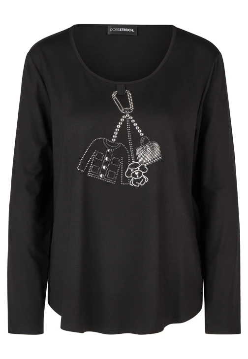 DORIS STREICH Damen-T-Shirt, schwarz, mit langen Ärmeln