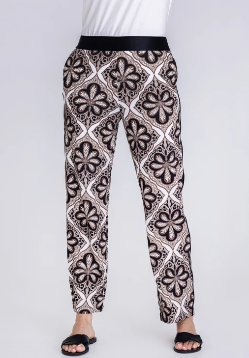 TUZZI GOLDEN beigefarbene Damenhose mit floralem Muster