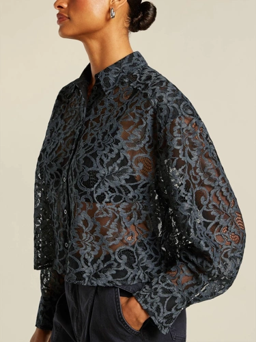 BEAUMONT Damenbluse schwarz grau Spitze (2)