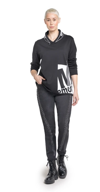 DORIS STREICH Damen Sweatshirt schwarz/weiß