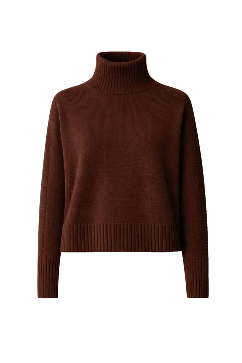 CATNOIR Damenpullover aus Merinowolle mit Details an den Ärmeln, braun