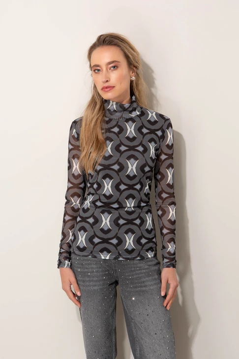 CATNOIR Damen-T-Shirt aus Netzstoff mit Aufdruck