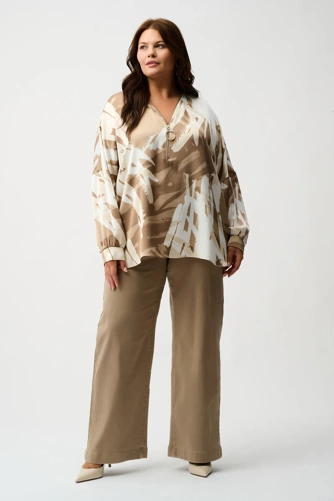 JOSEPH RIBKOFF Damenhose dunkelbeige weit (5)