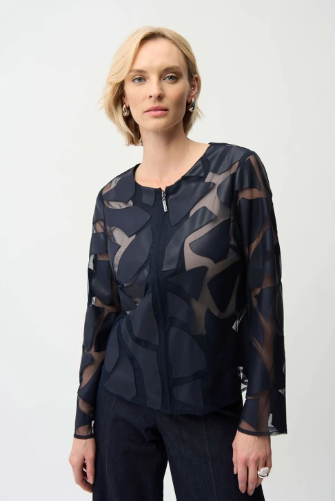 JOSEPH RIBKOFF Damenjacke dunkelblau aus Kunstleder und Mesh