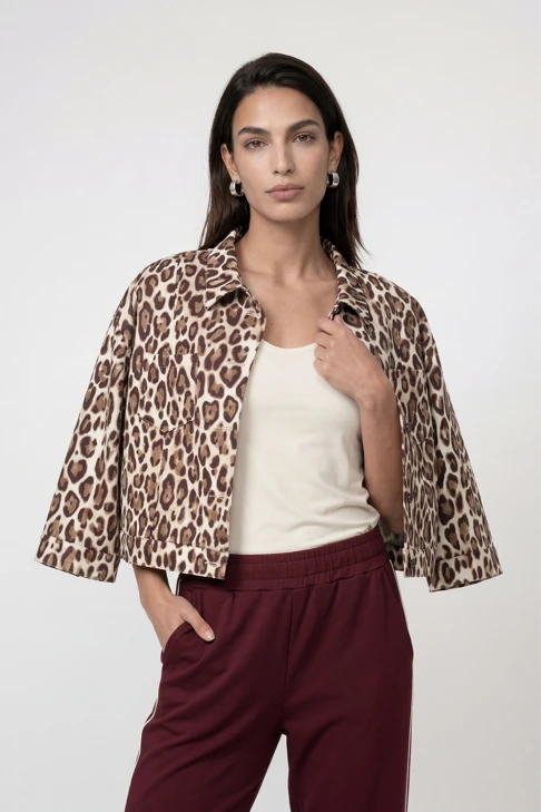 MONARI LEO & BORDEAUX Damenjacke mit Leopardenmuster