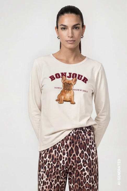 MONARI FASHION SHOW Damen-T-Shirt, cremefarben, „Bonjour“