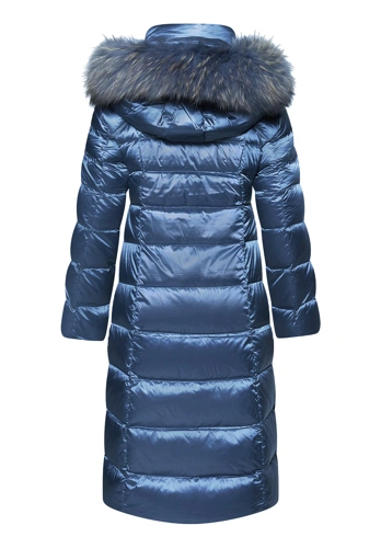 BETTY BARCLAY Damen-Steppmantel aus Staubfedern und Waschbärfell, blau (9)