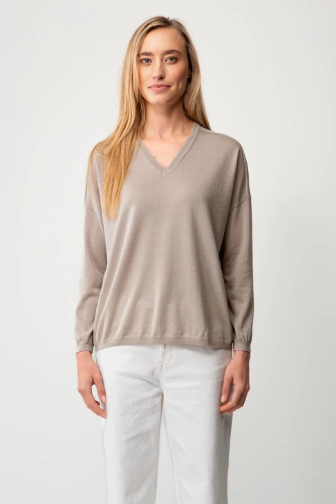 CATNOIR Damenpullover in der Farbe „Latte“, aus Merinowolle gestrickt