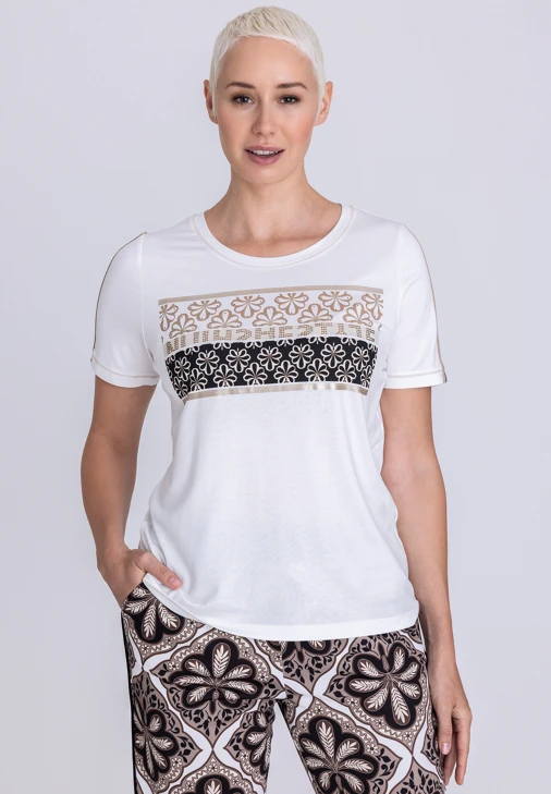TUZZI GOLDEN OAS Damenshirt weiß mit beigem Aufdruck
