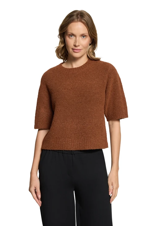 BETTY & CO Damenpullover in Cognac mit kurzen Ärmeln