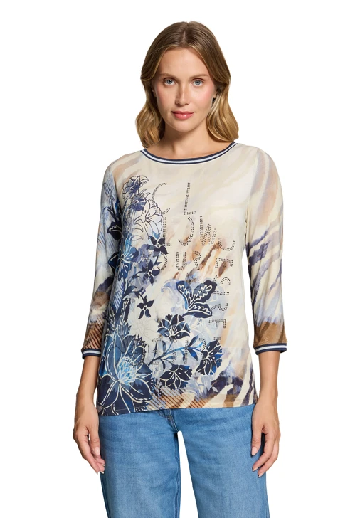 BETTY BARCLAY Damen-T-Shirt in Beige mit Aufdruck und Strasssteinen