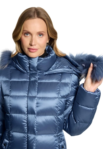 BETTY BARCLAY Damen-Steppmantel aus Staubfedern und Waschbärfell, blau (5)
