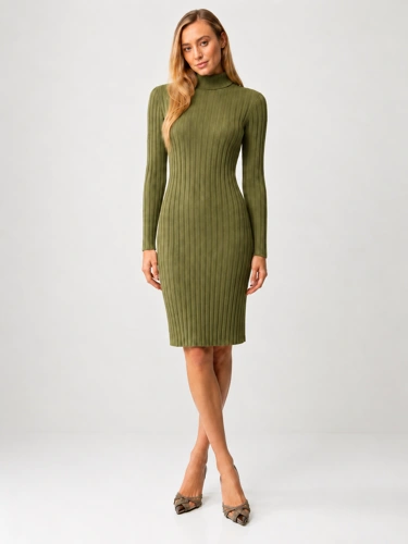 CATNOIR Damen-Rollkragenkleid aus Merinowolle, grün