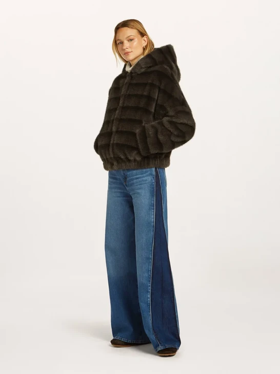BEAUMONT Damen-Pelzjacke, braun mit dunklen Streifen